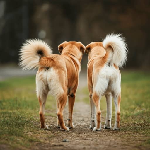 Two dogs walking on grass