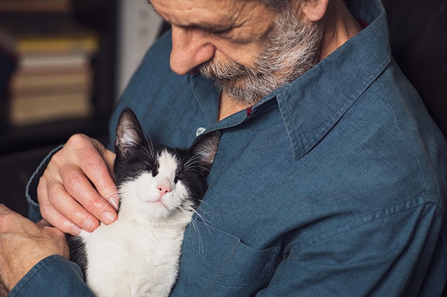 cat in arms of an older man